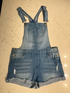 Light Wash Denim Short Overalls